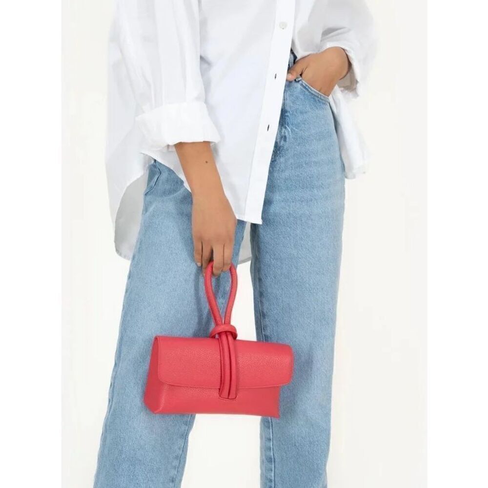 Debbie Katz Rosalina Red Italian Leather Clutch Crossbody Bag Adjustable Strap